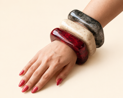 Trio Resin Bangle Set – Ruby, Ivory & Smoke