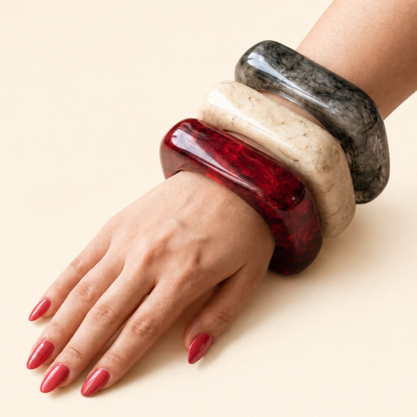 Trio Resin Bangle Set – Ruby, Ivory & Smoke